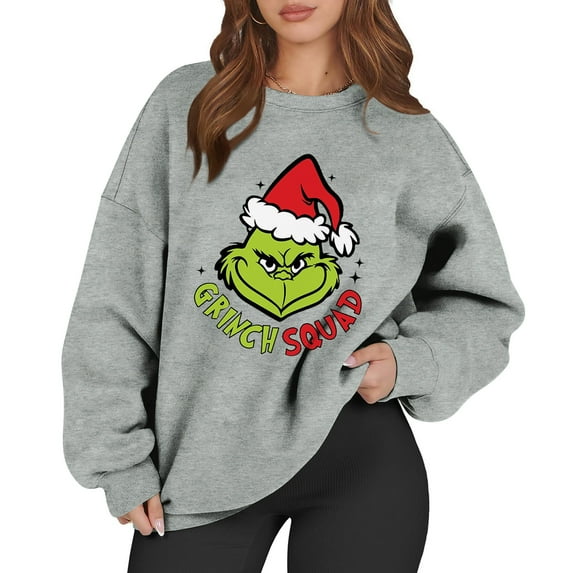 Long Sleeve Funny Cute Xmas Crewneck Pullover Ugly Sweatshirt Christmas Women 8-Gray M 1