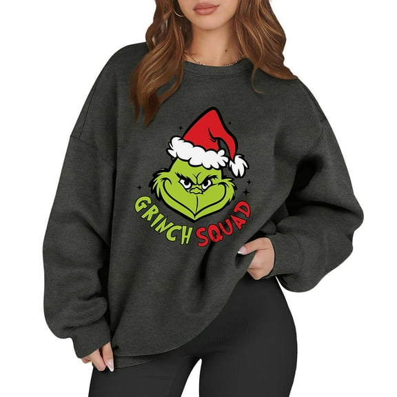 Long Sleeve Funny Cute Xmas Crewneck Pullover Womens Christmas Oversized Sweatshirt 7-Gray XL 1