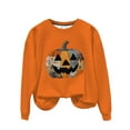 thumbnail image 1 of Long Sleeve Funny Sweatshirts for Women Crew Neck Halloween Sweatshirt Pumpkin Ghost Cute Graphic Sweater Tops Orange, 3XL, 1 of 7