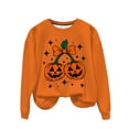 thumbnail image 1 of Long Sleeve Funny Sweatshirts for Women Crew Neck Halloween Sweatshirt Pumpkin Ghost Cute Graphic Sweater Tops Orange, M, 1 of 7