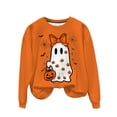 thumbnail image 1 of Long Sleeve Funny Sweatshirts for Women Crew Neck Halloween Sweatshirt Pumpkin Ghost Cute Graphic Sweater Tops Orange, XL, 1 of 7