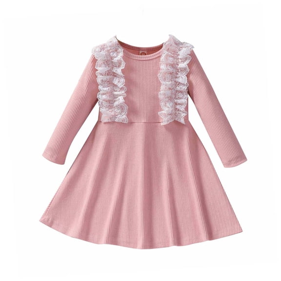 Long Sleeve Girls Dress Infant Toddler Baby Girls Long Sleeve Round Neck Floral Dress Dress Princess Dress New Long Sleeve Round Neck Knee-High Dress Pinks 4-5T