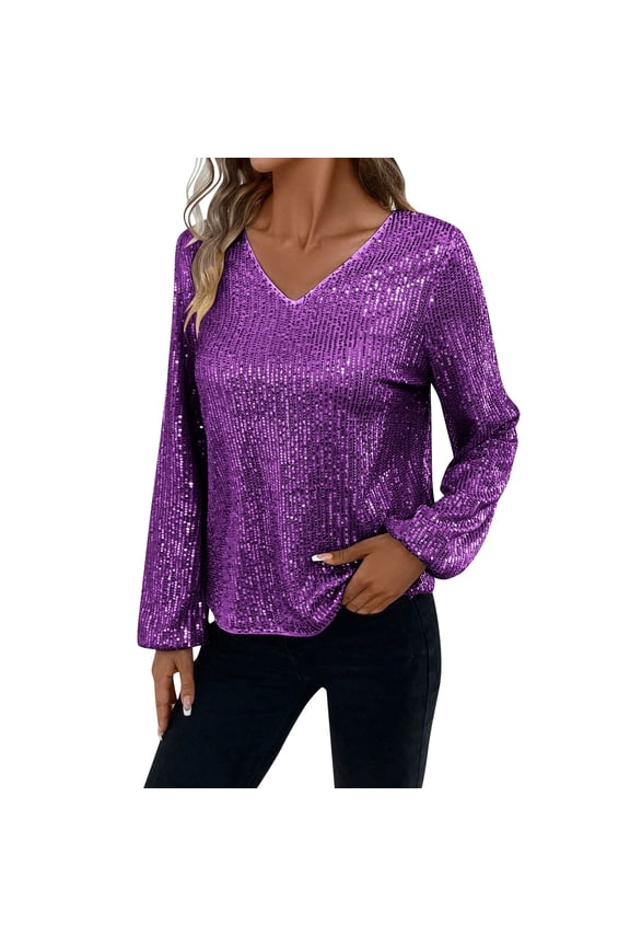 Long Sleeve Glitter Tshirts, Women's Sequin Long Sleeve Pullover Tops for Maternity New Years