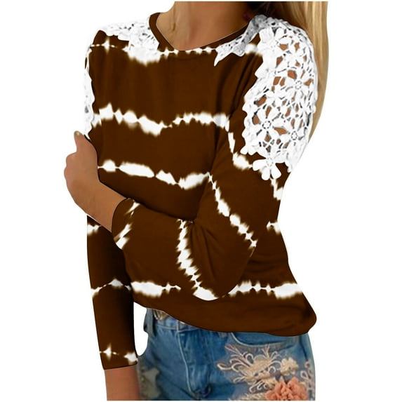 Long Sleeve Going Out Tops For Women Pink Fall Tops Summer Casual Long Sleeve Blouse Round Neck Lace Sweatshirt