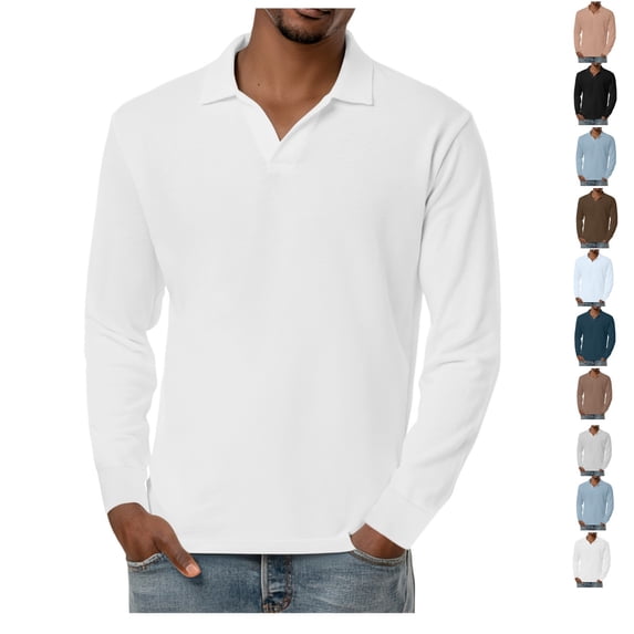 Long Sleeve Golf Shirt Men Mens Knit Shirts Notch Neck Breathable Soft Casual Lightweight Solid Color Tops