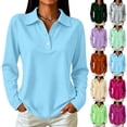 thumbnail image 1 of Long Sleeve Golf Shirts for Women Button Quick Dry Polo Shirt Solid Color Lightweight Casual Collared Tops Business Office Green 2XL, 1 of 5