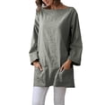 thumbnail image 1 of Long Sleeve Graphic T Shirts for Women Long Sleeve Linen Shirt Boat Neck Loose Plain Casual Lightweight Spring Fall Shirts Linen Tops with Pockets Ship Leader Women's Long Sleeve T-Shirt, 1 of 5