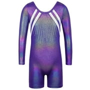 Long Sleeve Gymnastics Leotard for Girls Purple Diamond Ballet Dancewear