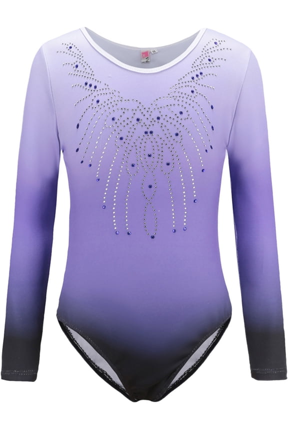 Long Sleeve Gymnastics Leotards Athletic Ballet Dance Unitard Costume For Little Girls