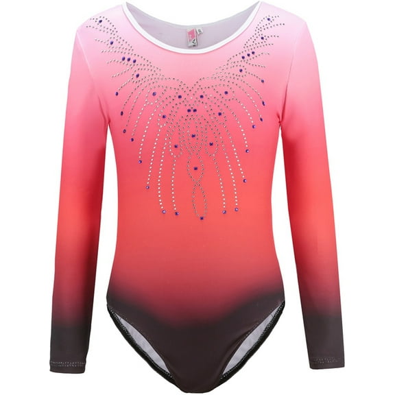 Long Sleeve Gymnastics Leotards Athletic Ballet Dance Unitard Costume For Little Girls