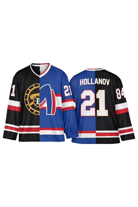 Long Sleeve Heated Rivalry Shirt Hockey Jersey Split Design Number 21 84 Front and Back Print V Neck T Shirts for Man Royal Blue M