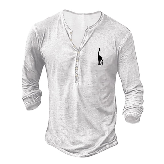 Long Sleeve Henley Shirt For Men Solid Color Casual Comfort Soft Loose Quarter Button Polo Shirt Fall Lightweight Classic Basic Tops White M