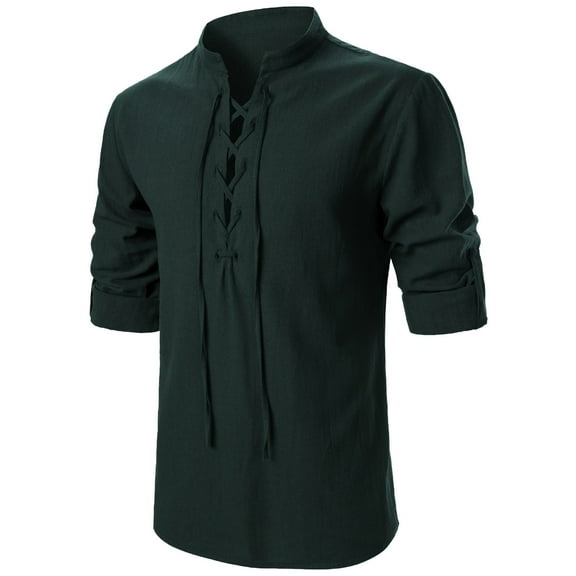 Long Sleeve Henley Shirt For Men Solid Color Trend Breathable Soft Loose Button Up Polo Shirt Pullover Spring Comfort Classic Basic Blouse Army Green S