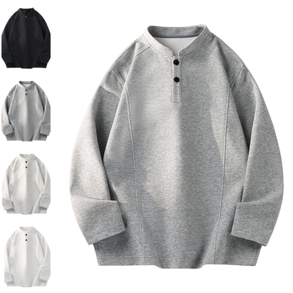 Long Sleeve Henley Shirts For Men Casual Button Down Shirt Golf Pullover V Neck Stand Collar Fashion Fall Sweatshirt Gray 2XL