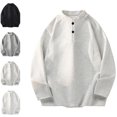 thumbnail image 1 of Long Sleeve Henley Shirts For Men Casual Button Down Shirt Golf Pullover V Neck Stand Collar Fashion Fall Sweatshirt Light Gray 3XL, 1 of 6