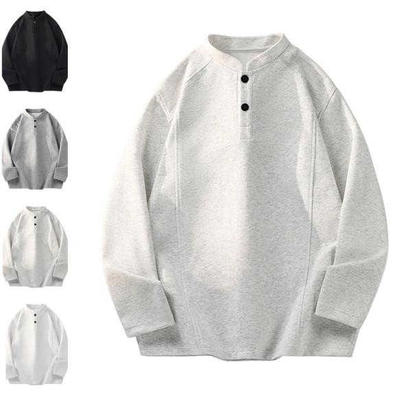 Long Sleeve Henley Shirts For Men Casual Button Down Shirt Golf Pullover V Neck Stand Collar Fashion Fall Sweatshirt Light Gray 3XL