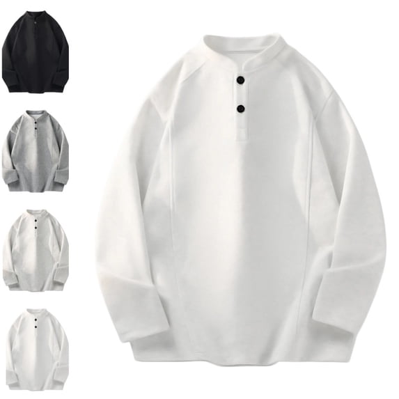 Long Sleeve Henley Shirts For Men Casual Button Down Shirt Golf Pullover V Neck Stand Collar Fashion Fall Sweatshirt White L