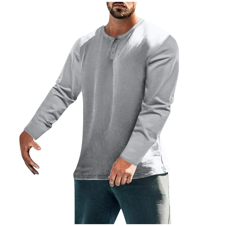 Long Sleeve Henley Shirts for Men Waffle Knit Crew Neck Long