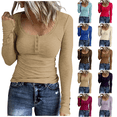 thumbnail image 1 of Long Sleeve Henley Shirts for Women Fall Winter Ribbed Thermal Tops Casual Blouses Basics Tees Cute Business Sweaters Khaki S, 1 of 5
