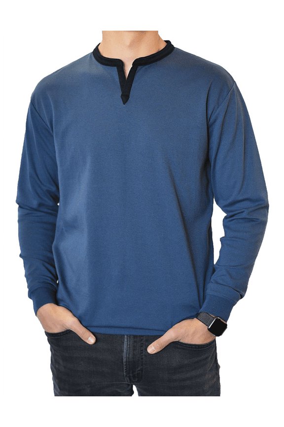 Long Sleeve Henley Slit Collar