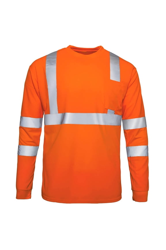 Long Sleeve Hi Vis T Shirts for Men Breathable Quick Drying Reflective Strip Sanitation Worker Safety Clothing High Visibility Workwear Outdoor Utility Mesh Shirts Tops Orange XXXL