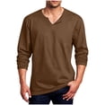 thumbnail image 1 of Long Sleeve Hippie Shirts for Men - Casual Loose Fit Soft Breathable Full Sleeves Mens V Neck Longline T Shirts Size M-5XL Brown, 1 of 6