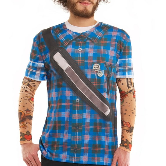 Long Sleeve: Hipster Plaid Tattoo Costume Tee (Front/Back) Long Sleeves