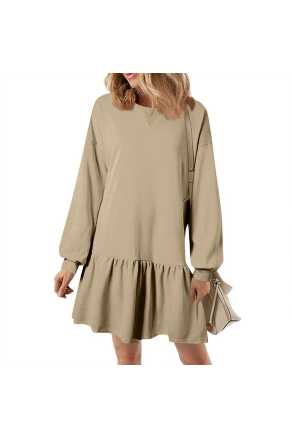 Long Sleeve Hooded Dress, Oversized Color Block Fleece Lounge Dress, Ultra Soft for Home, Gym, College & Casual Winter Wear Khaki S