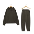 thumbnail image 1 of Long Sleeve Hooded Neck Plus Size Casual Solid Color Polyester Two Piece Set Of Tops And Pants,Women's Autumn Winter Sports Sweater Waist Pants Women's, 1 of 4