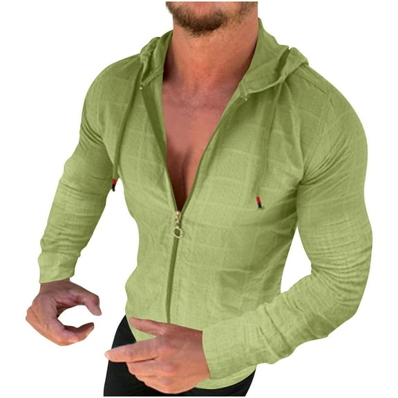 Long Sleeve Hoodie Shirts for Men Zip Up Solid Color Tops With Hood Fall Casual Slim Fit Sweatshirt Jackets (Green S)