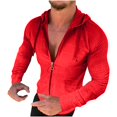 thumbnail image 1 of Long Sleeve Hoodie Shirts for Men Zip Up Solid Color Tops With Hood Fall Casual Slim Fit Sweatshirt Jackets (Red L), 1 of 6