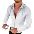thumbnail image 1 of Long Sleeve Hoodie Shirts for Men Zip Up Solid Color Tops With Hood Fall Casual Slim Fit Sweatshirt Jackets (White M), 1 of 6
