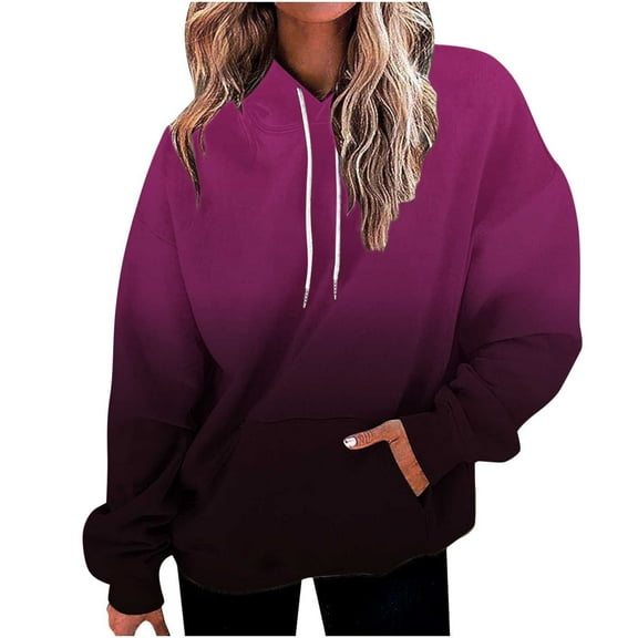 Long Sleeve Hoodie for Women Gradient Button Tops Outfits Basic Fashion Fall Clothes Trendy Casual Winter Clothing