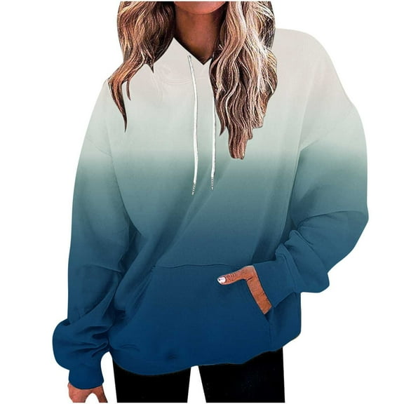 Long Sleeve Hoodie for Women Gradient Button Tops Outfits Basic Fashion Fall Clothes Trendy Casual Winter Clothing
