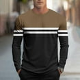 thumbnail image 1 of Long Sleeve Hoodies Men Mens Striped Pullover T-Shirt Long Sleeve Crewneck Color Block Loose Fitting Sports Casual Blouse Tee Coffee L, 1 of 5
