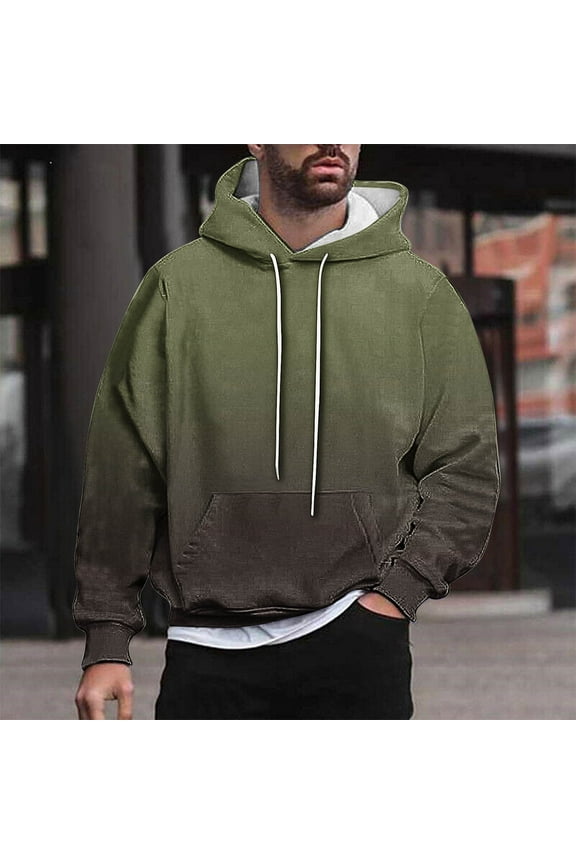 Long Sleeve Hoodies for Men Pullover Big & Tall Gradient Sweatshirts M-4X Plus Size Casual Basic Loose Comfort Hoodie Tops with Front Pocket