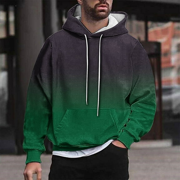 Long Sleeve Hoodies for Men Pullover Big & Tall Gradient Sweatshirts M-4X Plus Size Casual Basic Loose Comfort Hoodie Tops with Front Pocket