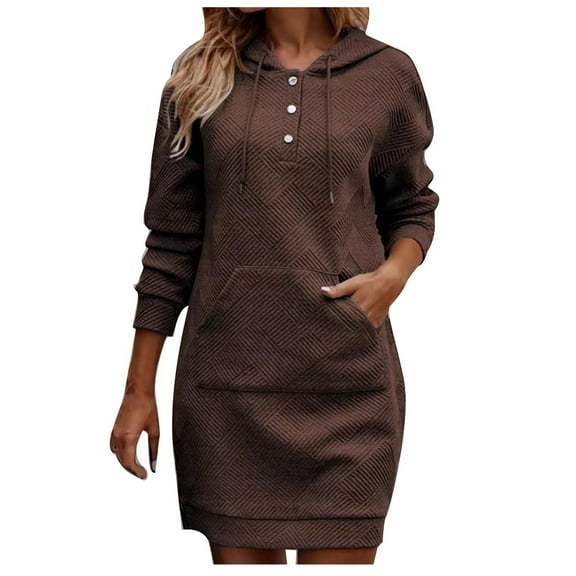 Long Sleeve Hoodies for Women Texture Button Oversized Sweatshirts Dressy Winter Warm Trendy Tops Outfit with Pockets (M, Coffee)