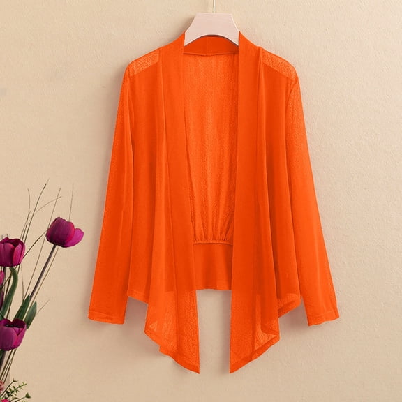 Long Sleeve Ice Silk Knit V Neck Cardigan, Orange 3XL, Size XL-7XL