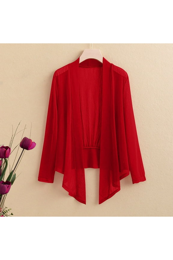 Long Sleeve Ice Silk Knit V Neck Cardigan, Red XL, Size XL-7XL