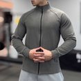 thumbnail image 1 of Long Sleeve Jackets for Men with Pockets Zip-Up Mock Neck Coats Mens Casual Solid Color Stretchy Slim-Fit Breathable Athletic Workout Outerwear Jacket, 1 of 5