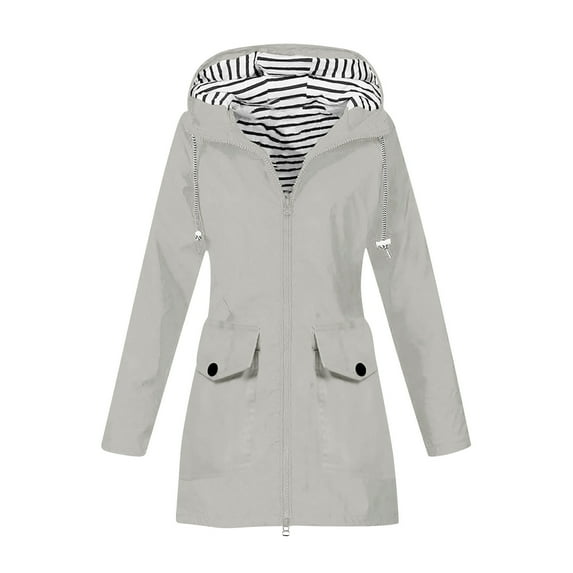 Long Sleeve Jackets for Women New Rain Jacket for Women Lightweight Long Hooded Raincoat Waterproof Outdoor Travel Hiking Windbreaker Trench Coats Plus Size Winter Jacket Gray M New