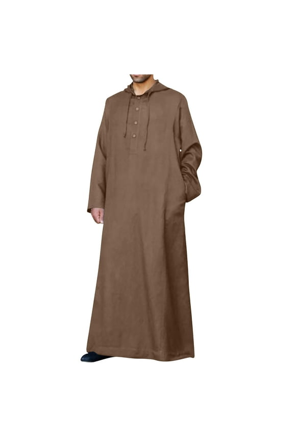 Long Sleeve Kaftan Thobe Button down Men Thobe with Pocket Big and Tall Kaftan Muslim Men Thobe