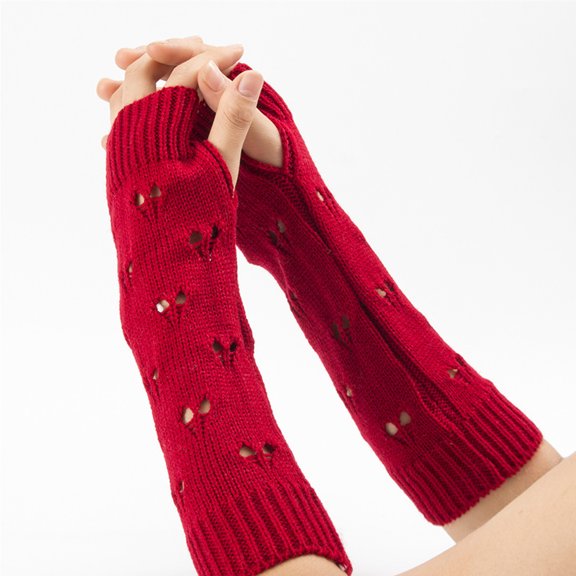 Long Sleeve Kawaii Arm Warmers, Cute Knitted Japanese Style Fingerless Ripped Gloves for Women Girls Lolita Costume School