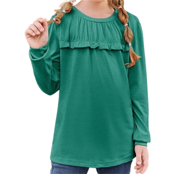 Long Sleeve Kids Children Solid Flared Shirt Girls Tops