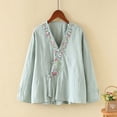 thumbnail image 1 of Long Sleeve Kimono Style Blouse for Women V Neck Embroidered Floral Frog Closure Relaxed Fit Lightweight Breathable Vintage Oriental Clothes, 1 of 6