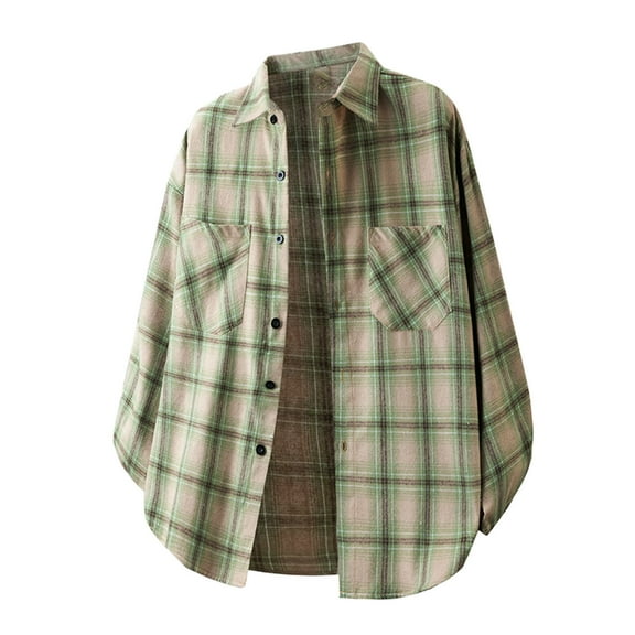 Long Sleeve Knit Plaid Color Shirt Jacket for Men Casual Button Down Stylish Shirts Regular Fit Blouses with Pockets (XL, Green)