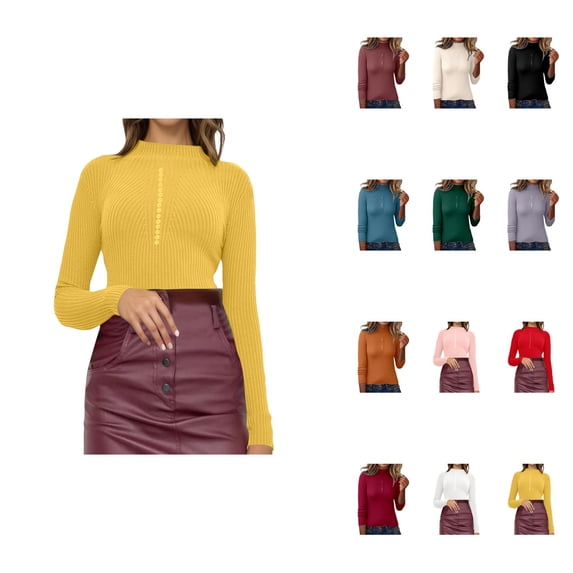 Long Sleeve Knit Pullover Sweater Top With Button Detail Soft Comfortable Casual Crewneck Blouse For Everyday Wear