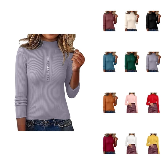 Long Sleeve Knit Pullover Sweater Top With Button Detail Soft Comfortable Casual Crewneck Blouse For Everyday Wear