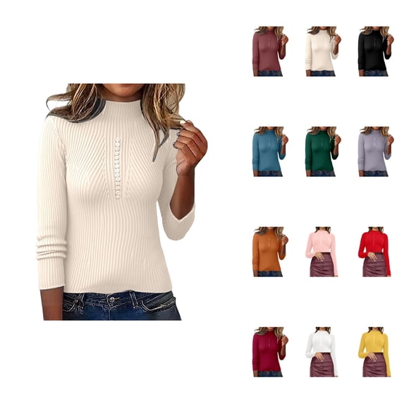 Long Sleeve Knit Pullover Sweater Top With Button Detail Soft Comfortable Casual Crewneck Blouse For Everyday Wear